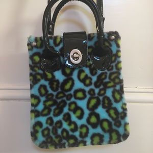 Green and Blue Cheetah Print Furry Bag